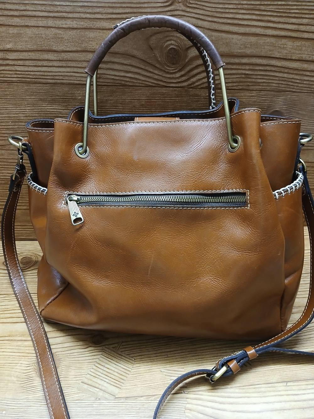 Patricia Nash Cognac Brown Leather Shoulder Tote with Top Handles - Picture 6 of 16